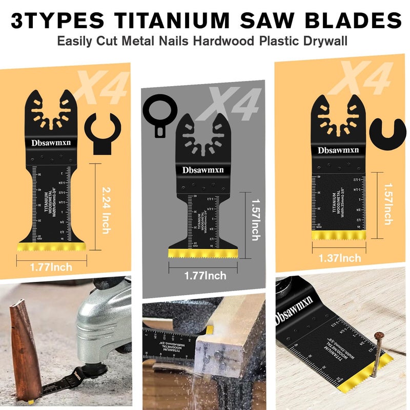 Dbsawmxn 12PCS Titanium Oscillating Tool Blades Metal Cutting, Professional Multi Tool Blades for Metal Wood Plastic Drywall Cuts Saw Blades Compatible with Dewalt Milwaukee Ryobi Rockwell - Image 2
